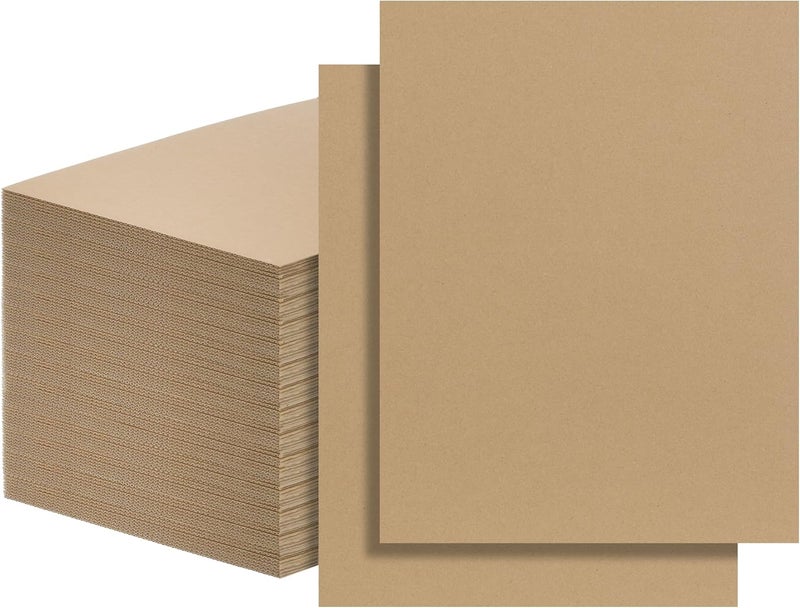 FARRAY 100 Pack Corrugated Cardboard Sheets 8.5x11 Inch, 1.8mm Thick Brown Kraft Cardboard Backing, Bulk Flat Cardboard Inserts Filler Pads for Packing, Shipping, Mailers, Crafts - Image 1